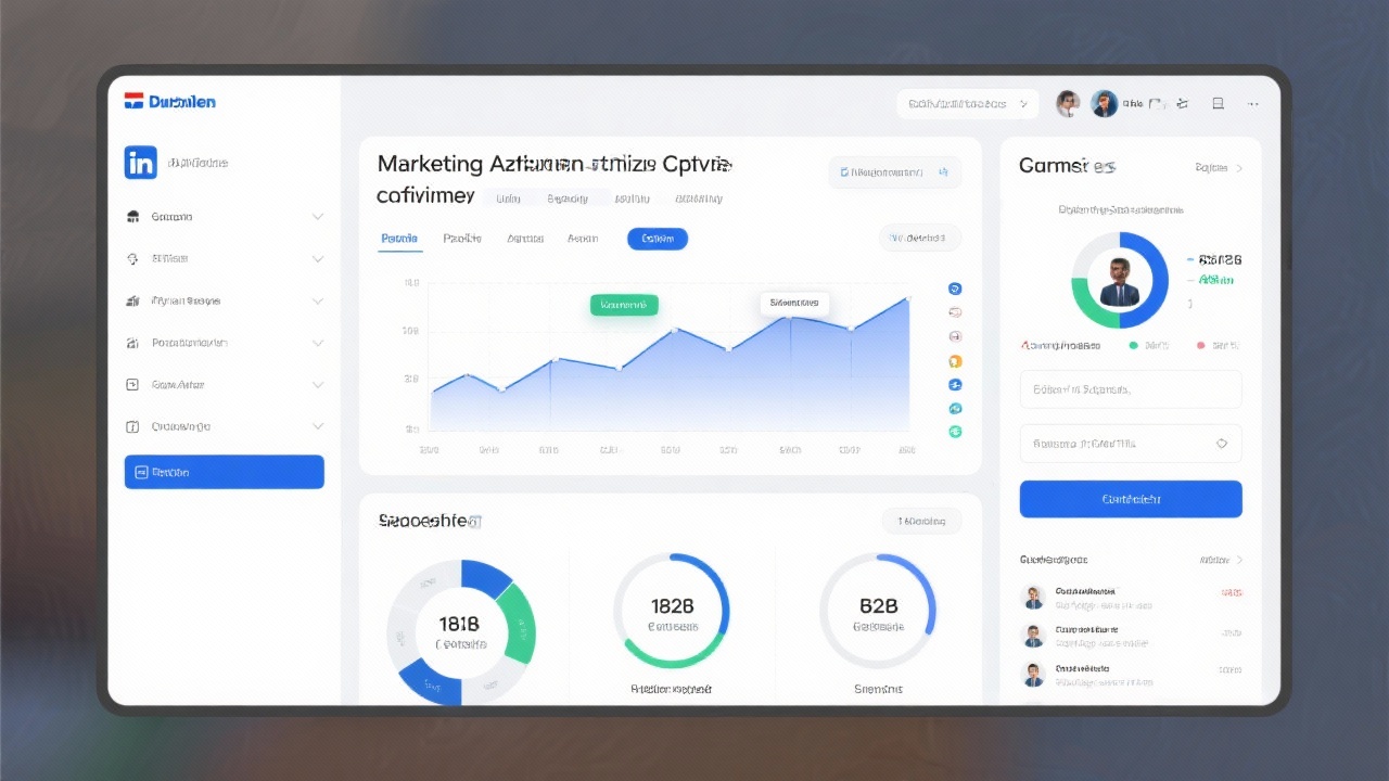 Marketing specialist optimizing LinkedIn campaign dashboard with audience segmentation, sponsored content performance, and lead generation forms tailored to Dutch B2B professionals.